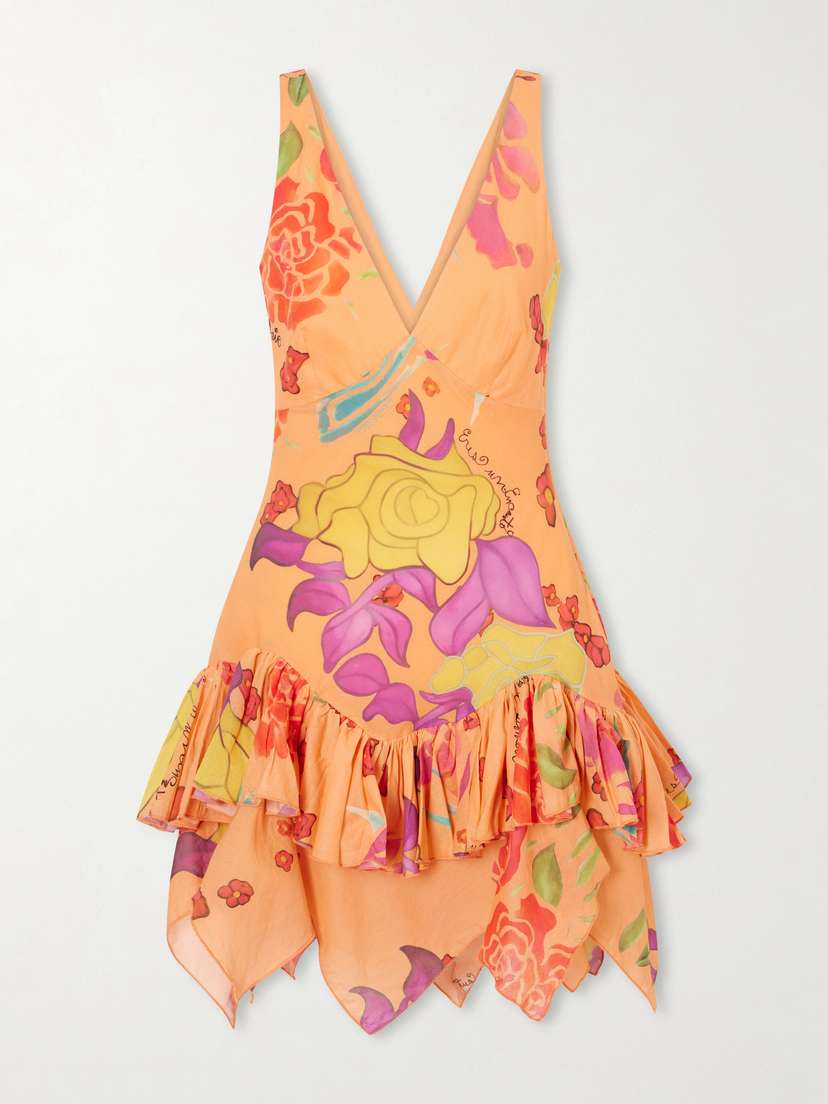 Donde Esteban Guava Flores Ruffled Printed Cotton-voile Mini Dress