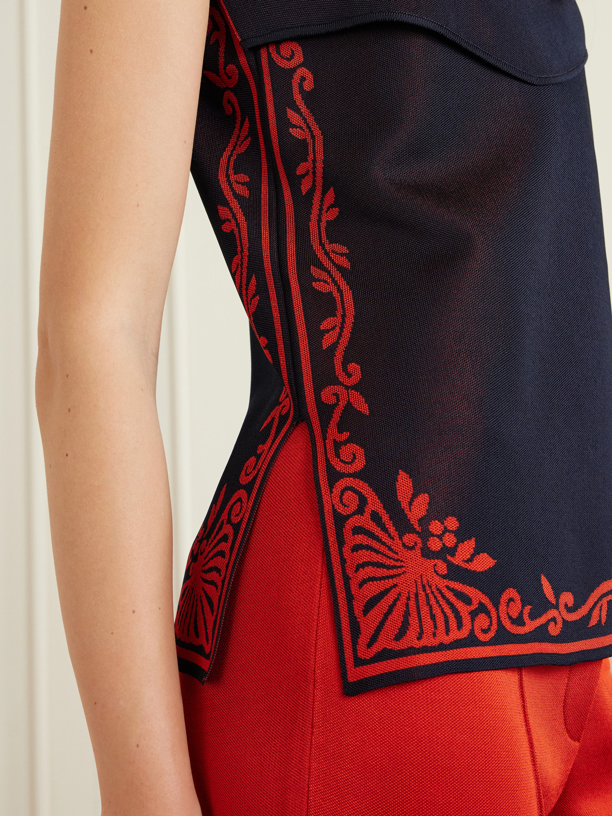 Jess Draped Embroidered Knitted Tank