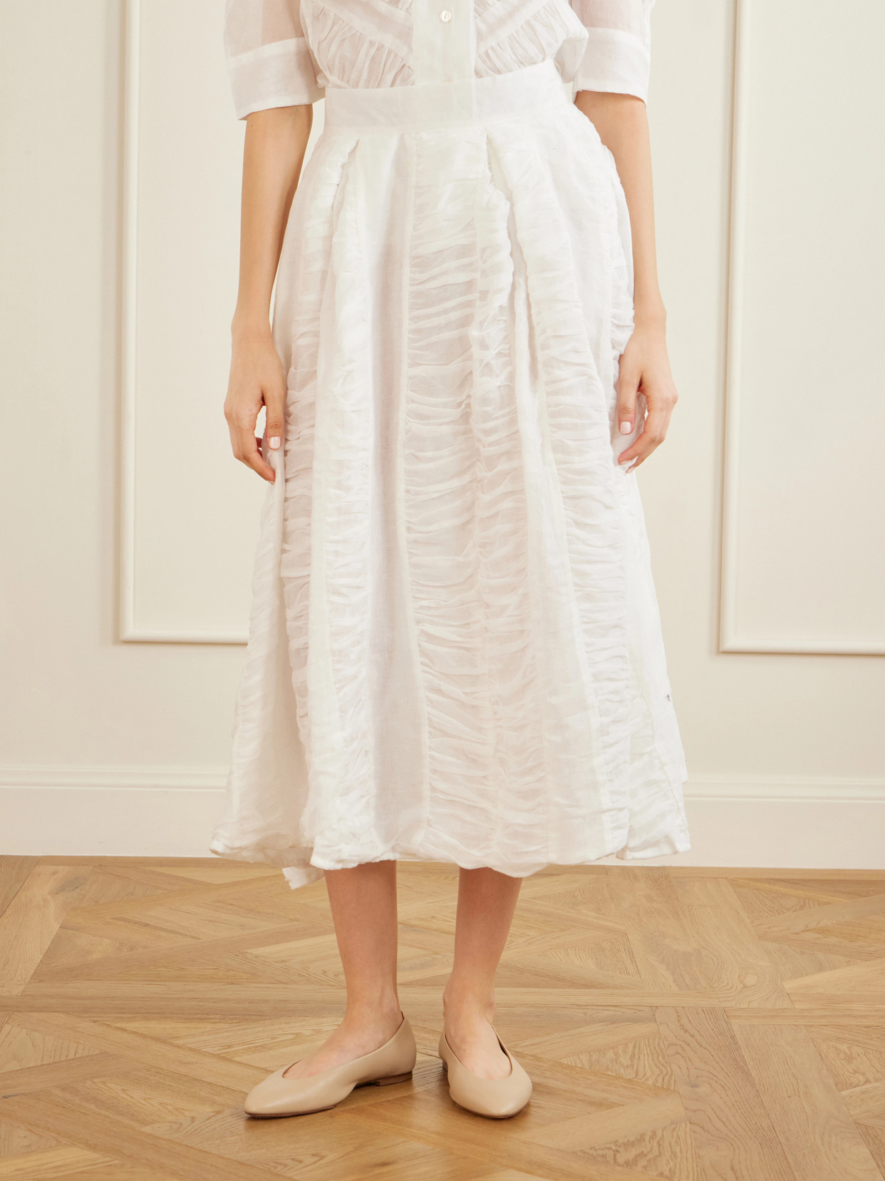 Wynona Ruched Cotton-Gauze Midi