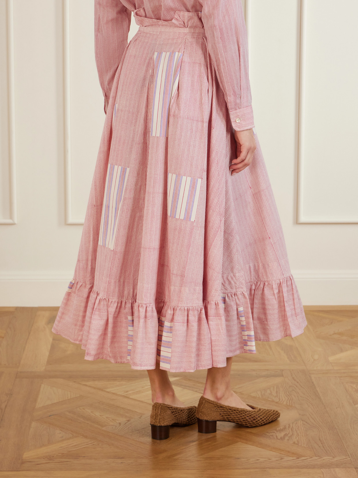 Tasha Ruffled Striped Cotton-Voile Wrap Midi
