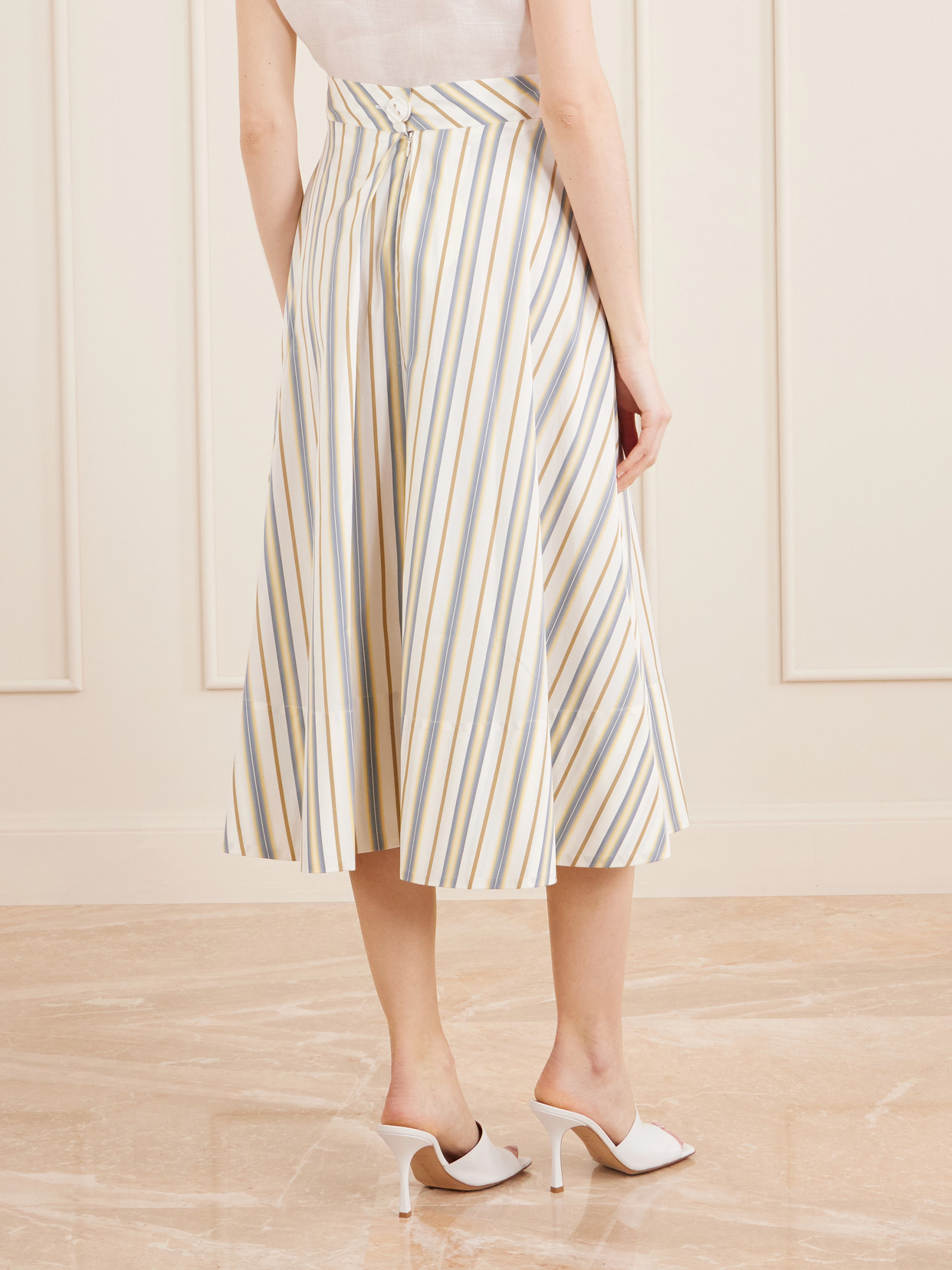 Wynona Pleated Striped Cotton-Gabardine Midi