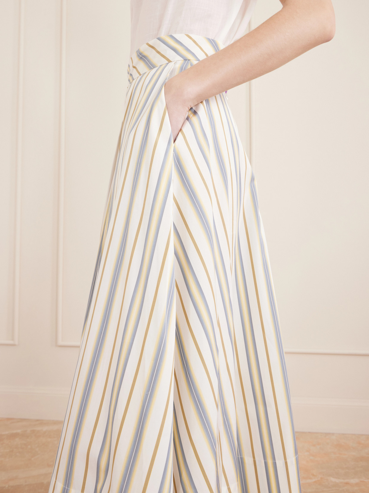 Wynona Pleated Striped Cotton-Gabardine Midi
