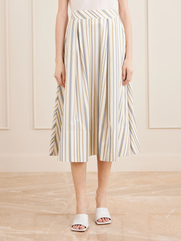 THIERRY COLSON Wynona pleated striped cotton-gabardine midi skirt