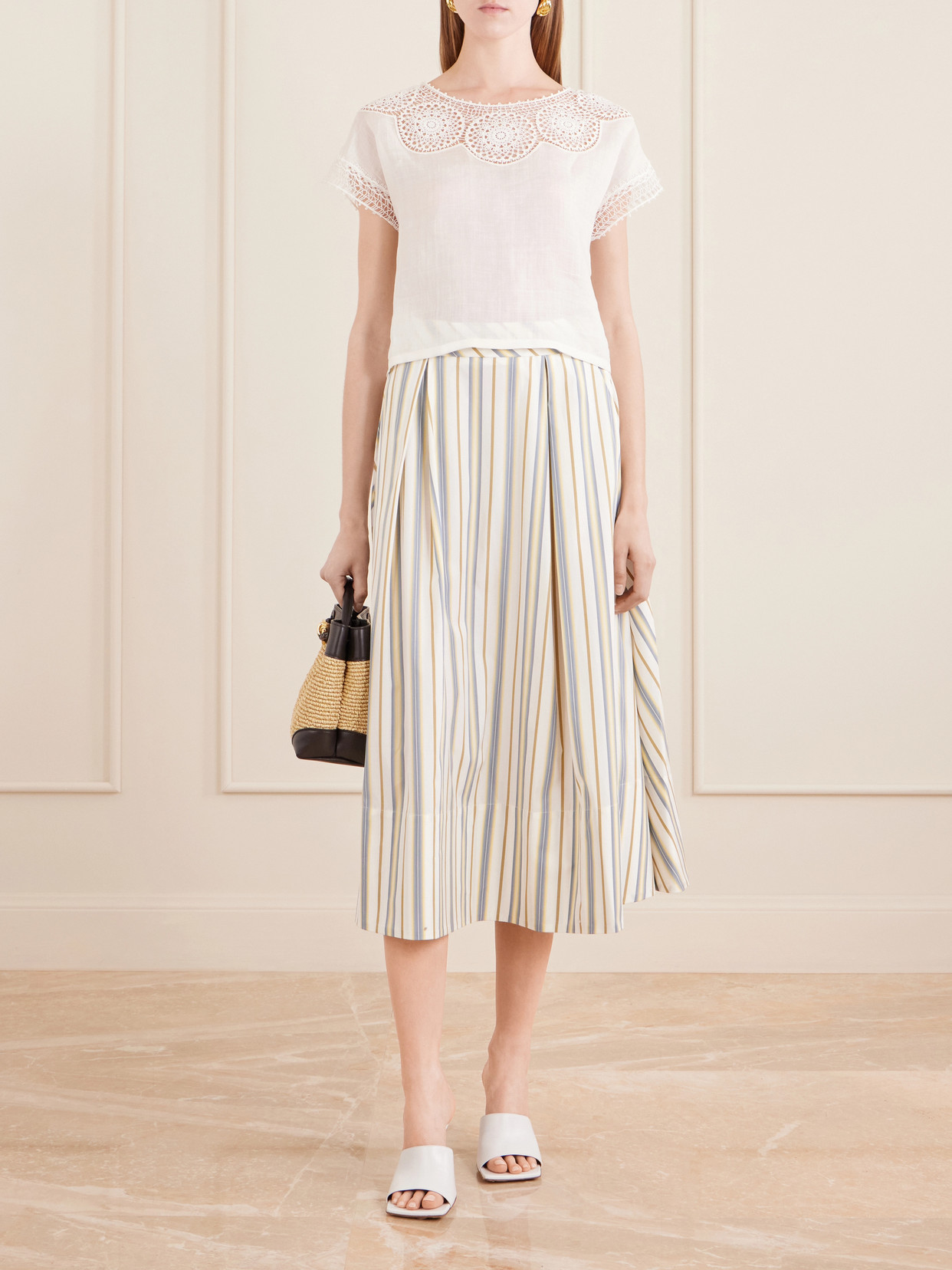 Wynona Pleated Striped Cotton-Gabardine Midi