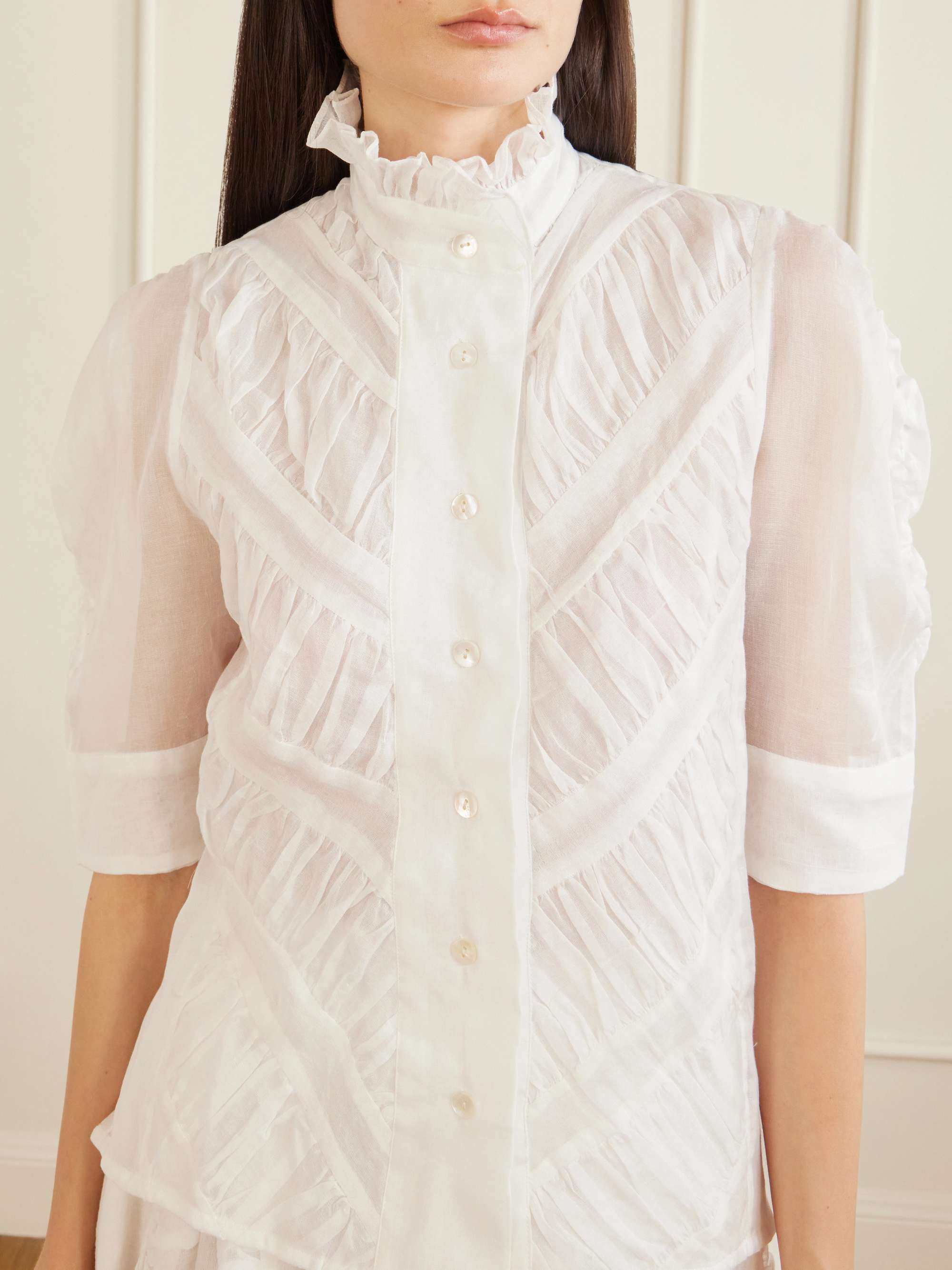 THIERRY COLSON Vita ruffled pleated cotton-gauze shirt | NET-A-PORTER