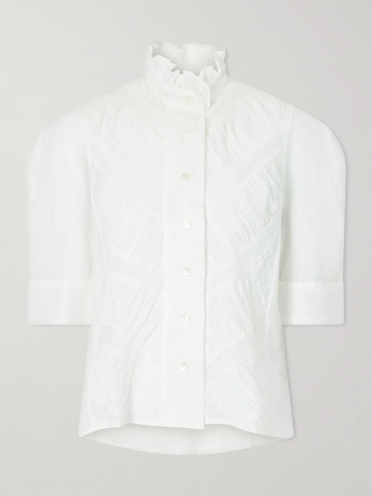 Thierry Colson Vita Ruffled Pleated Cotton-gauze Shirt In Black