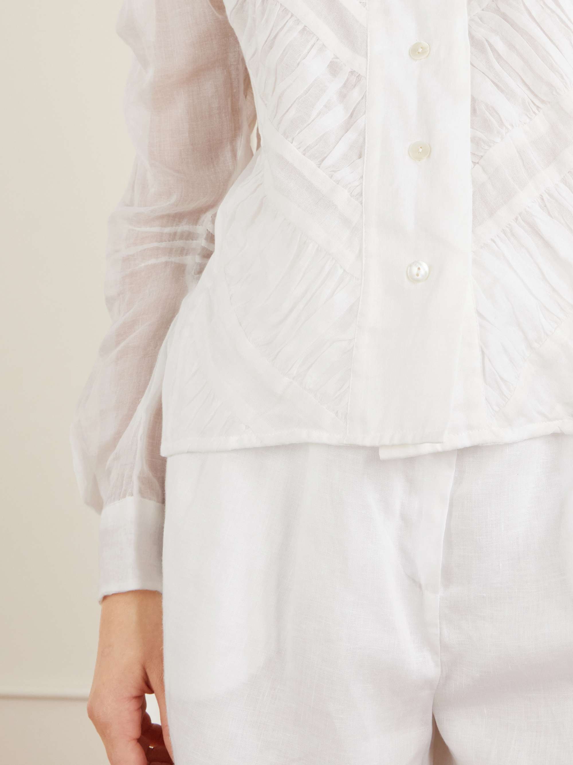THIERRY COLSON Wind ruffled ruched cotton-voile blouse | NET-A-PORTER