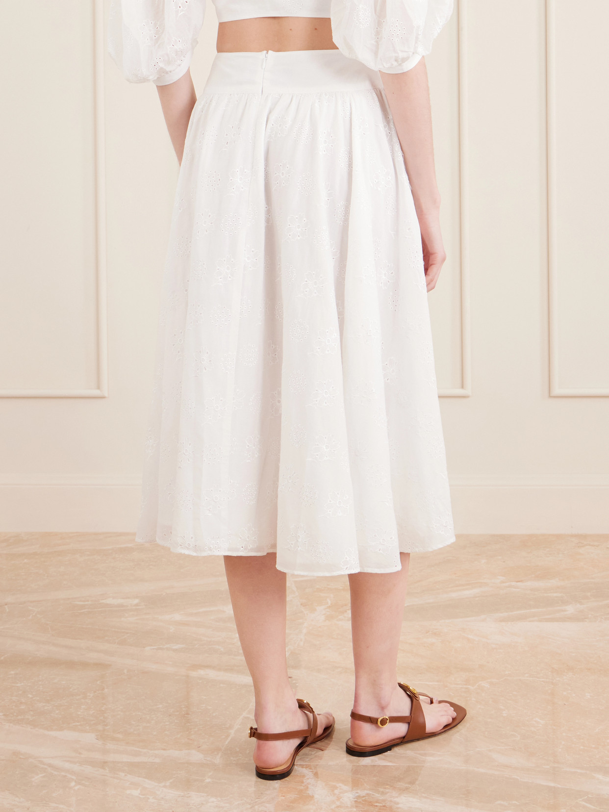 Pamela Pleated Broderie Anglaise Cotton Midi