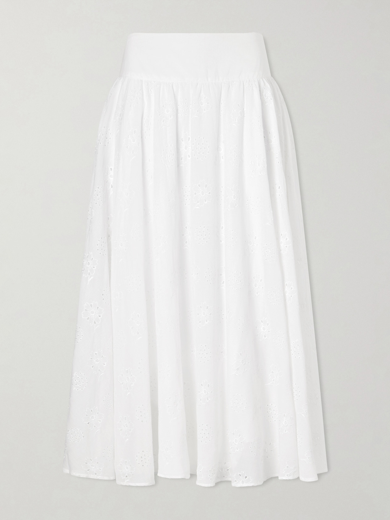 Thierry Colson Pamela Pleated Broderie Anglaise Cotton Midi Skirt In White