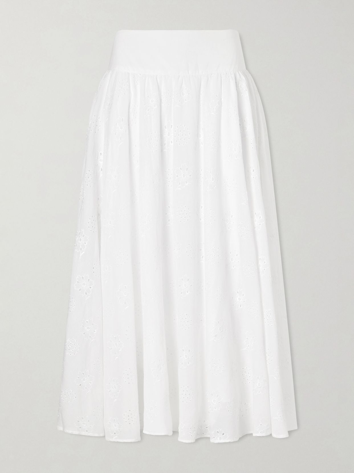 pamela pleated broderie anglaise cotton midi skirt