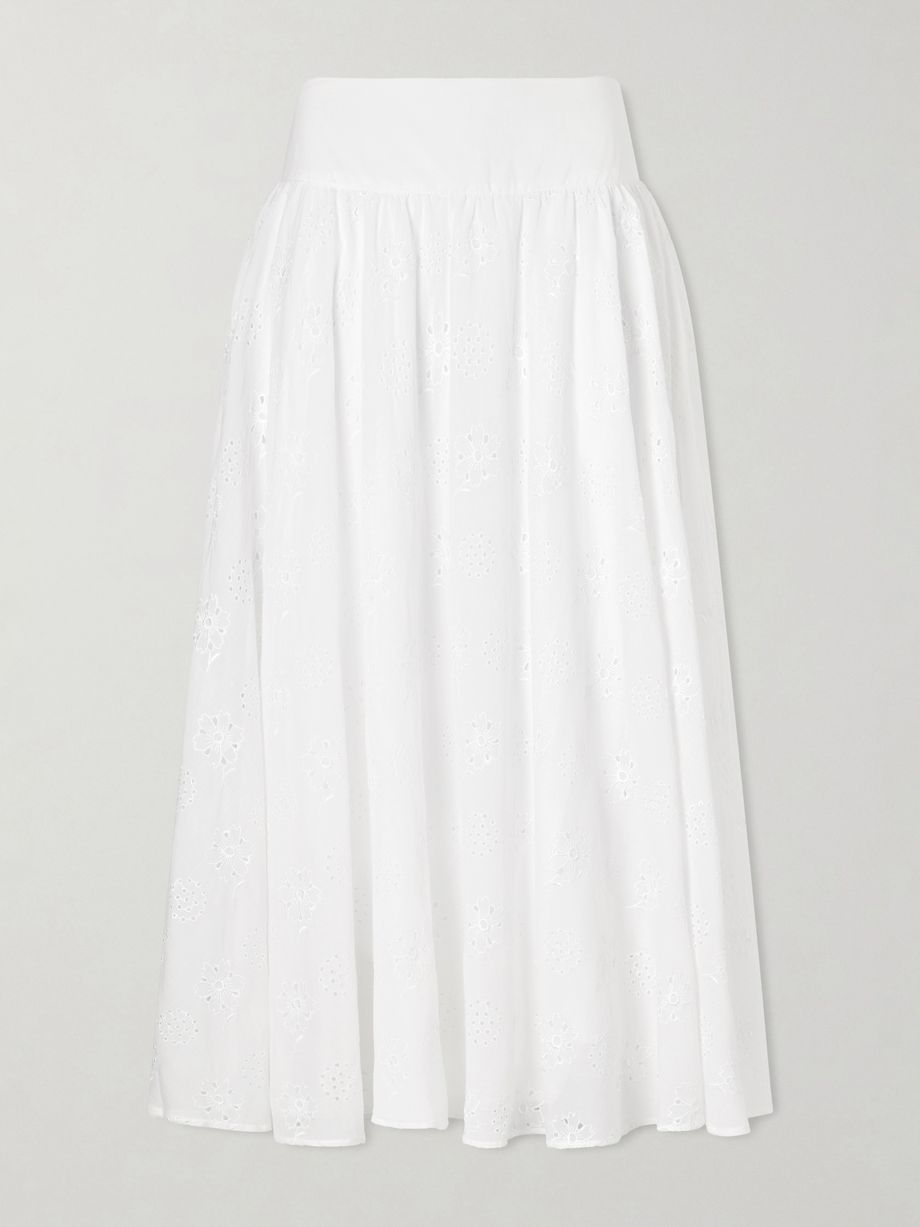 Pamela pleated broderie anglaise cotton midi skirt