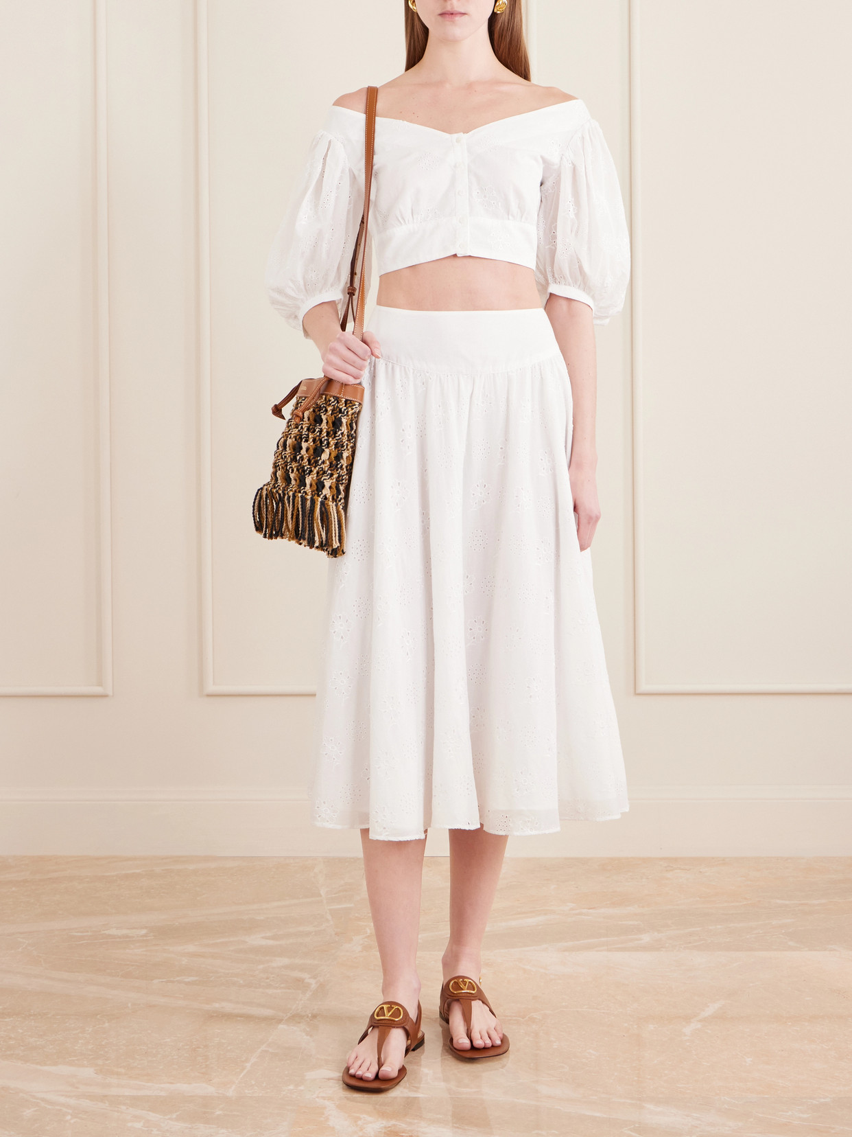 Pamela Pleated Broderie Anglaise Cotton Midi