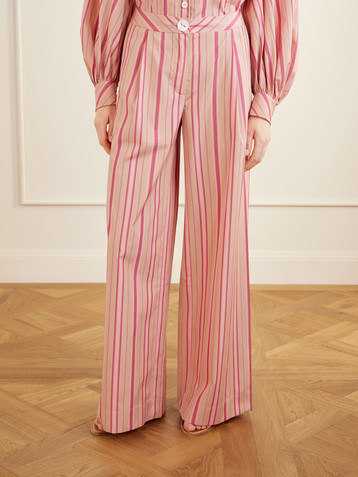 THIERRY COLSON Loulou pleated striped cotton-poplin wide-leg pants