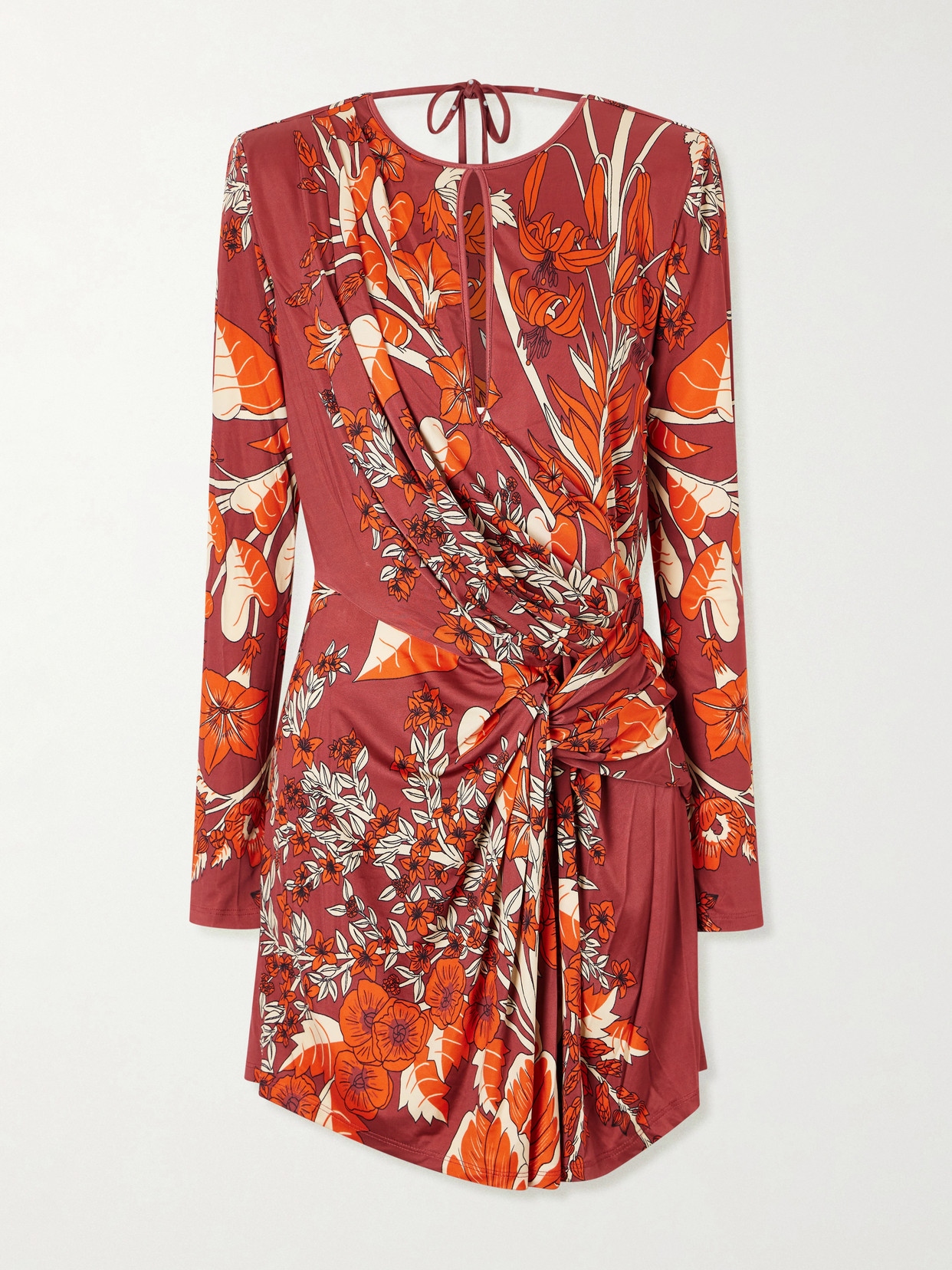 Johanna Ortiz Rainforest Canopy Open-back Draped Printed Jersey Mini Dress In Red