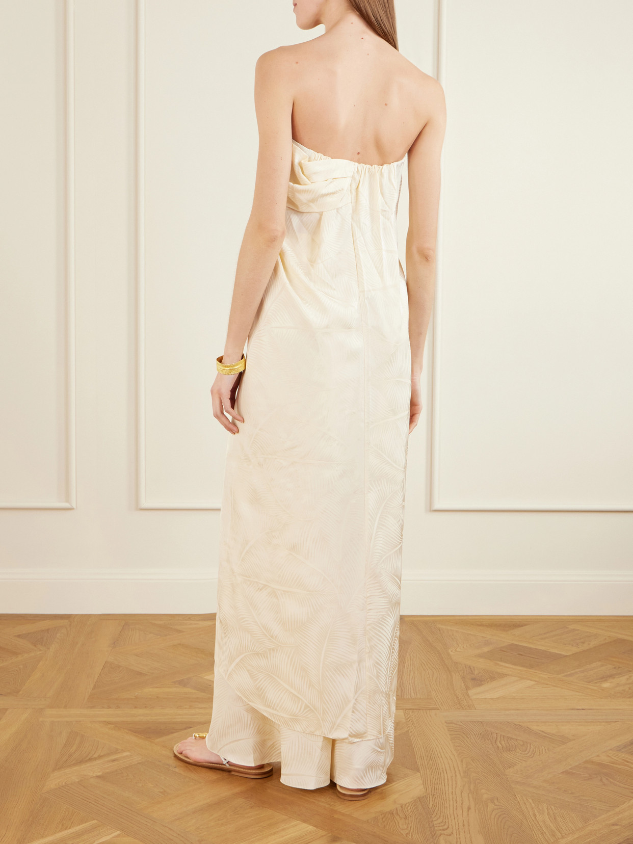 Graceful Strapless Twisted Knotted Satin-Jacquard Top