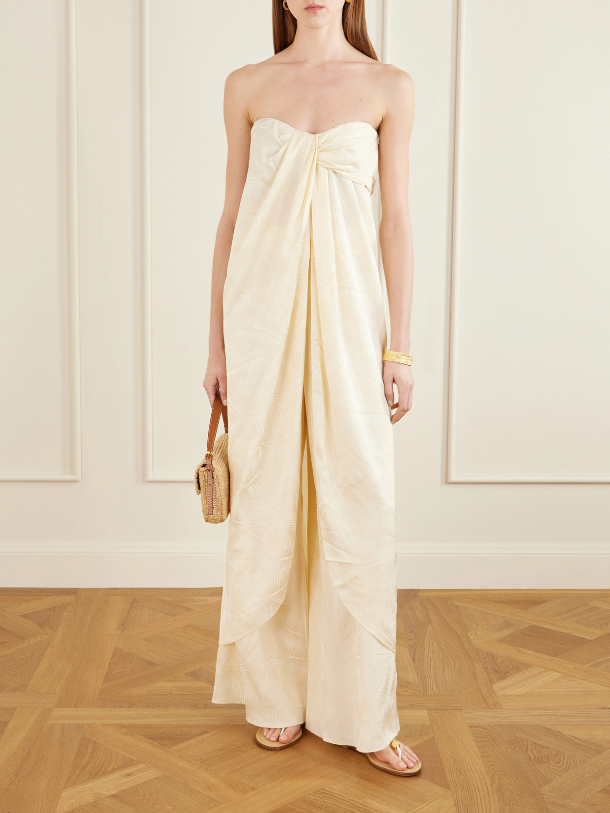 Graceful Strapless Twisted Knotted Satin-Jacquard Top