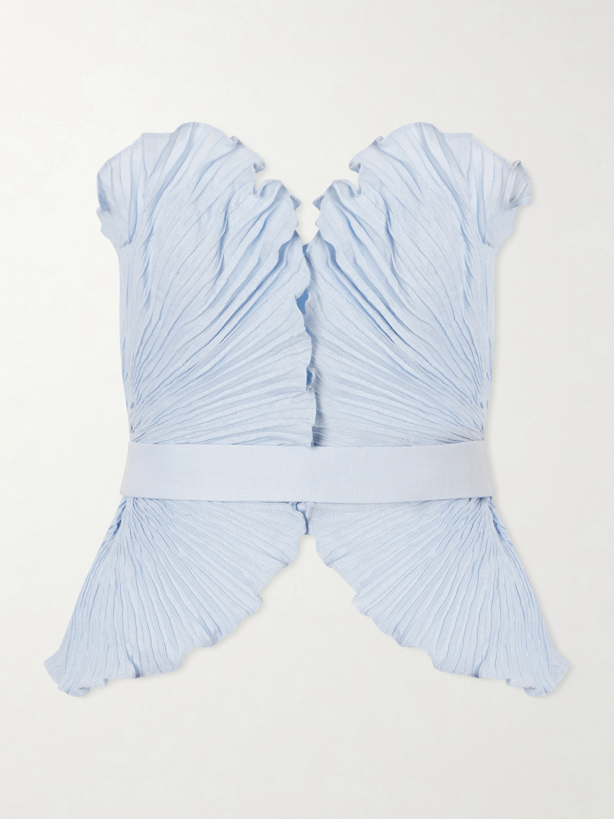 Andres Otalora De Tres Strapless Pleated Linen Top In Blue