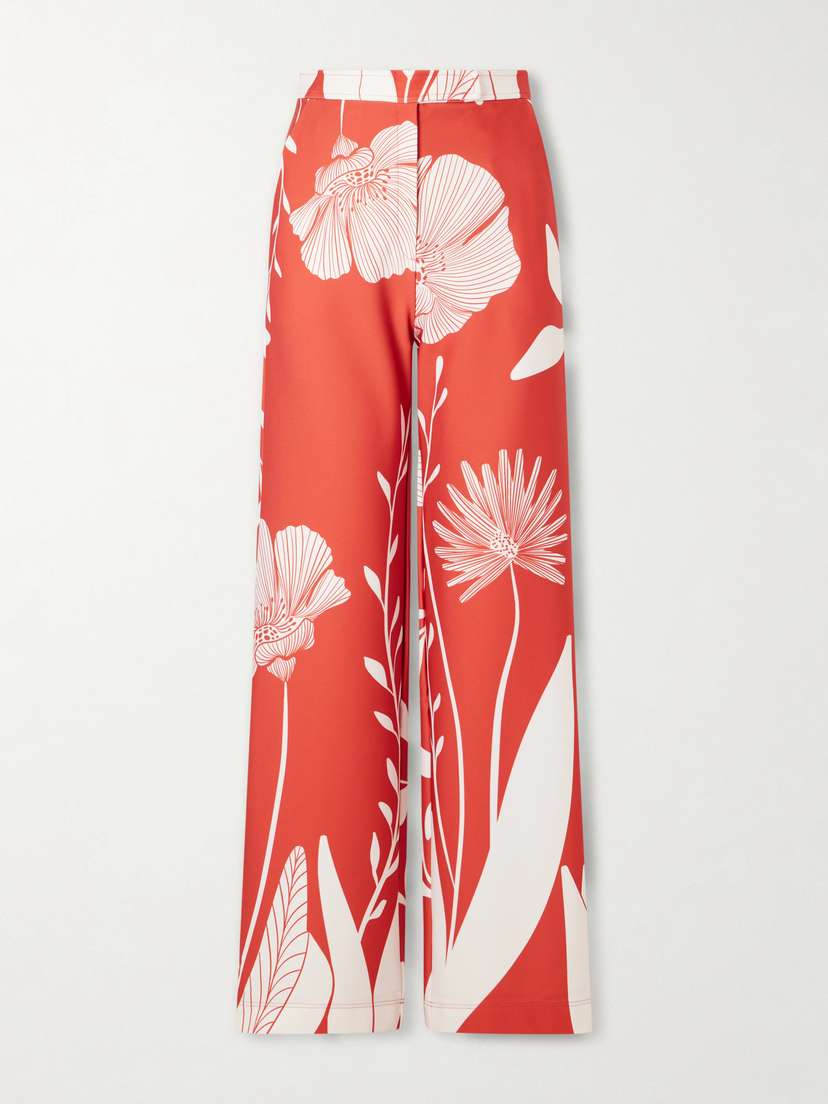 ANDRES OTALORA Ama Y Haz Floral-print Satin-jersey Wide-leg Pants