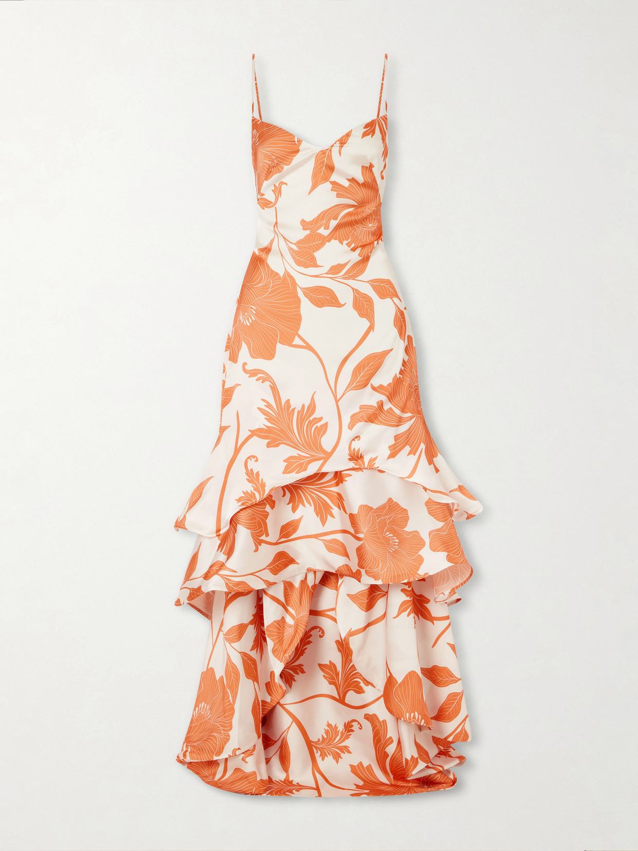 Andres Otalora Estetica Pura Ruffled Tiered Floral-print Satin Maxi Dress In White