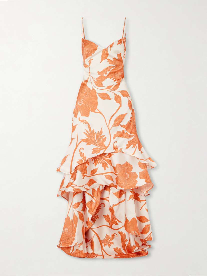 ANDRES OTALORA Estetica Pura Ruffled Tiered Floral-print Satin Maxi Dress