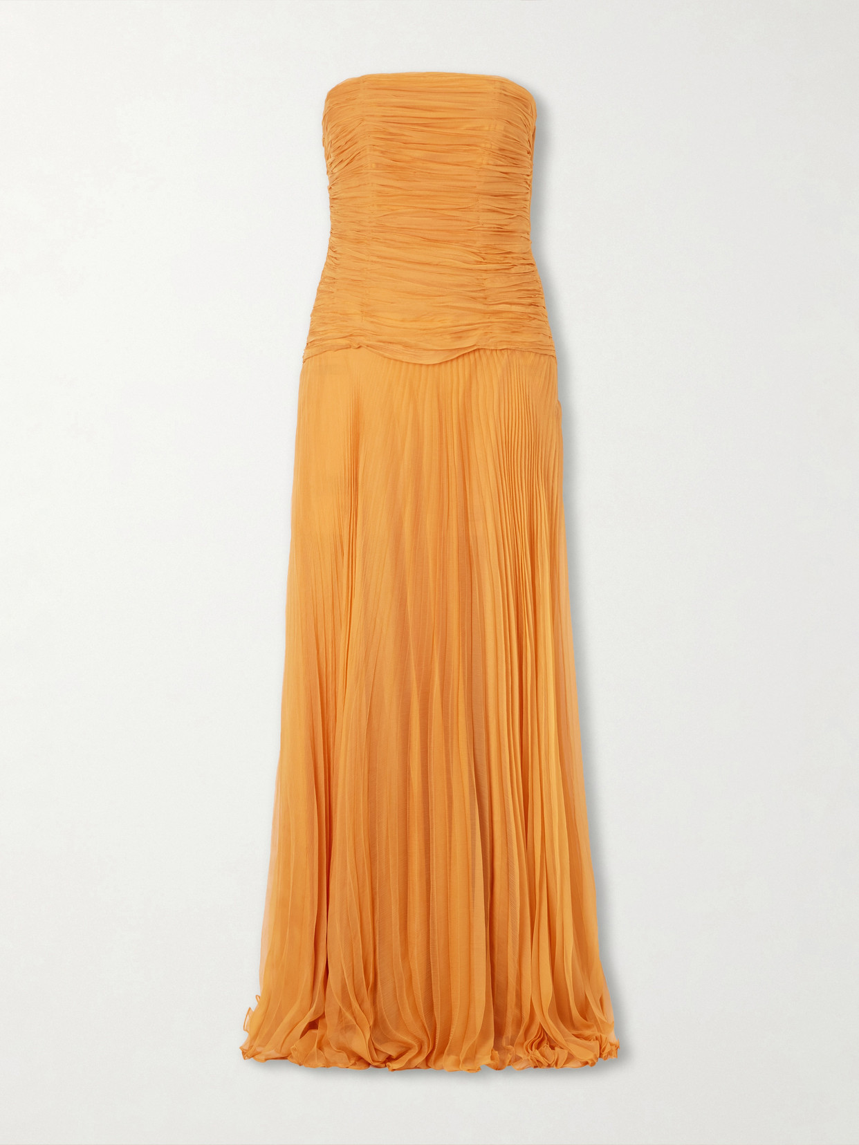 Andres Otalora Puente De Sol Pleated Crinkled Silk-chiffon Maxi Dress In Orange