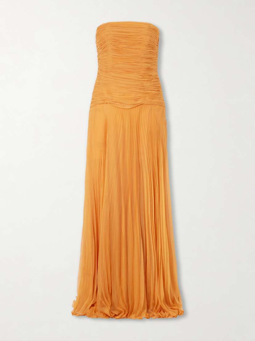 ANDRES OTALORA Puente De Sol Pleated Crinkled Silk-chiffon Maxi Dress