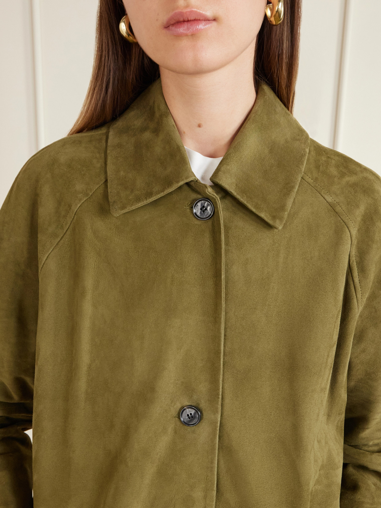 Arma Judy Button Suede Coat In Green