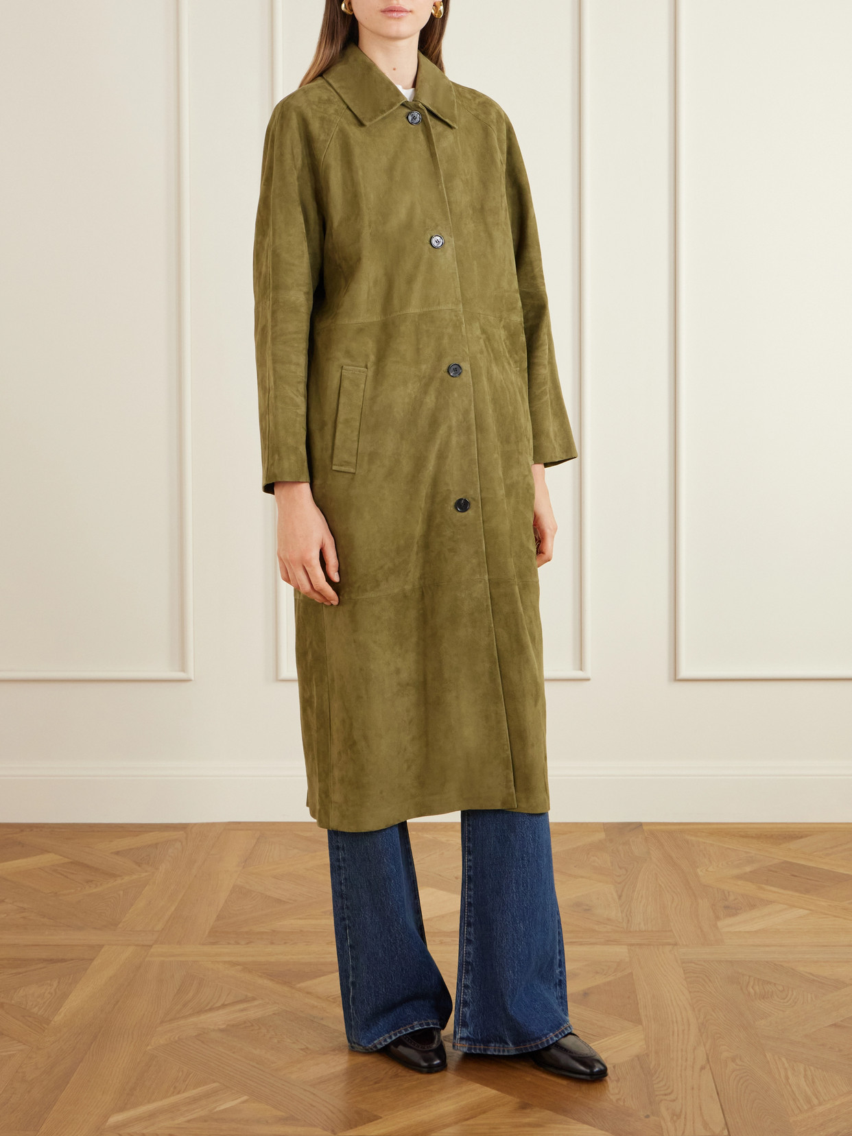 Arma Judy Button Suede Coat In Green