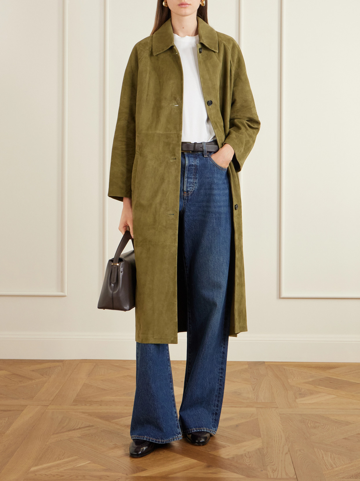 Arma Judy Button Suede Coat In Green