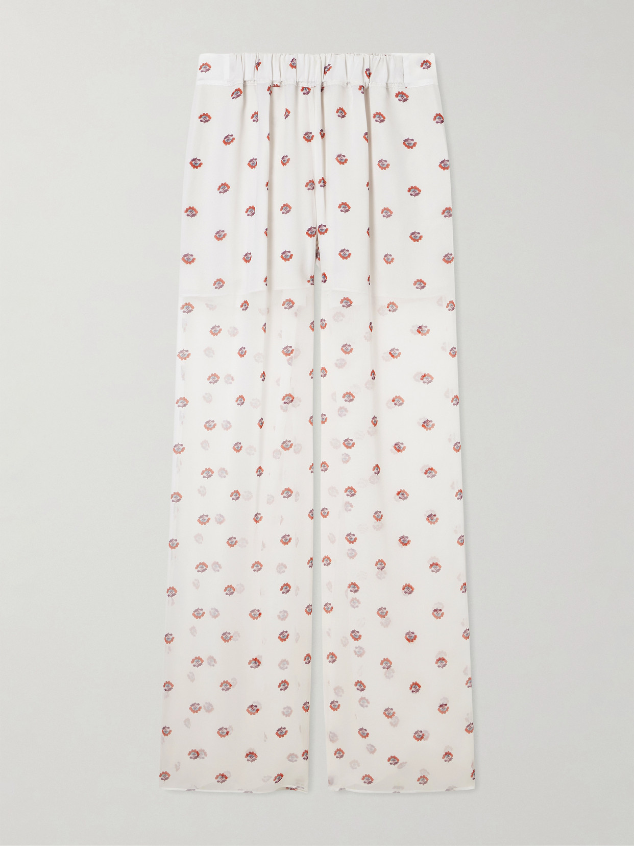Liberowe Palazzo Floral-print Wide-leg Silk Pants In White