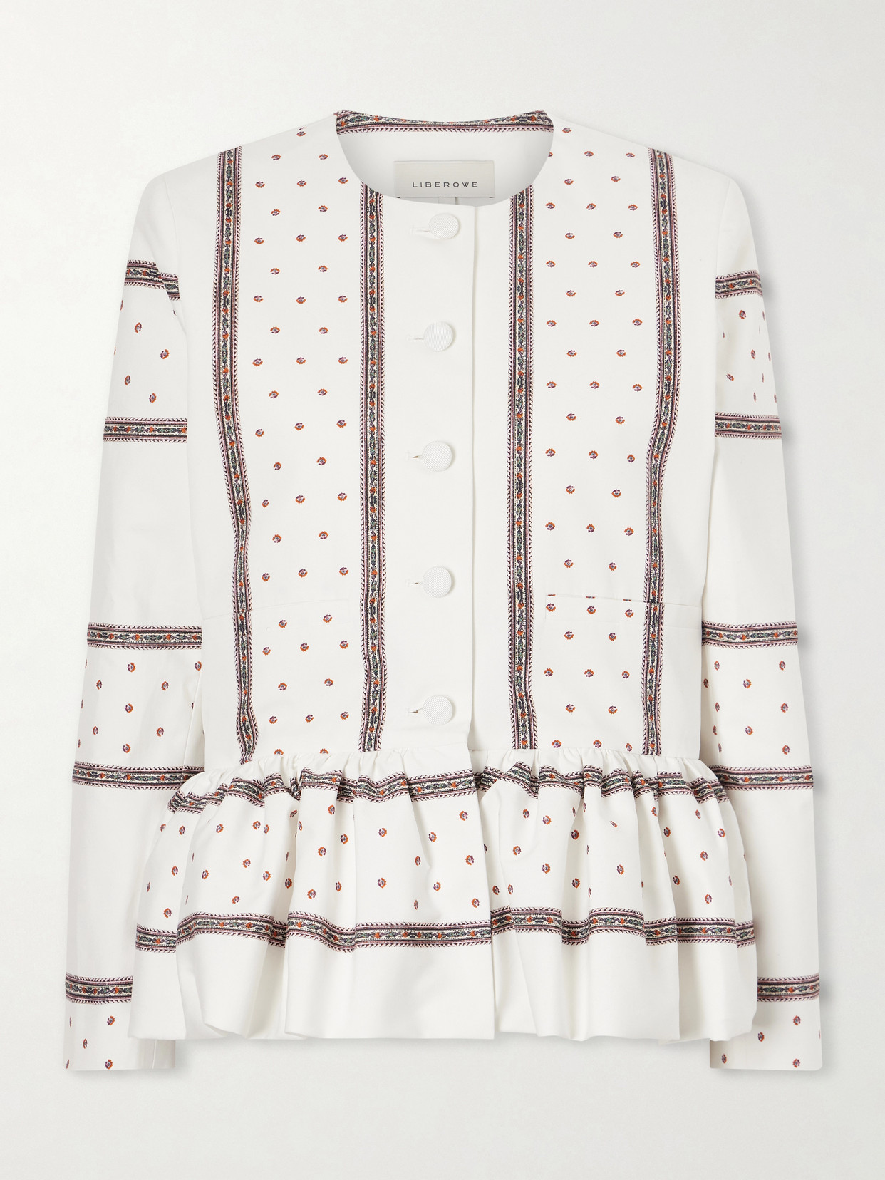 Liberowe Printed Peplum Cotton Jacket In White