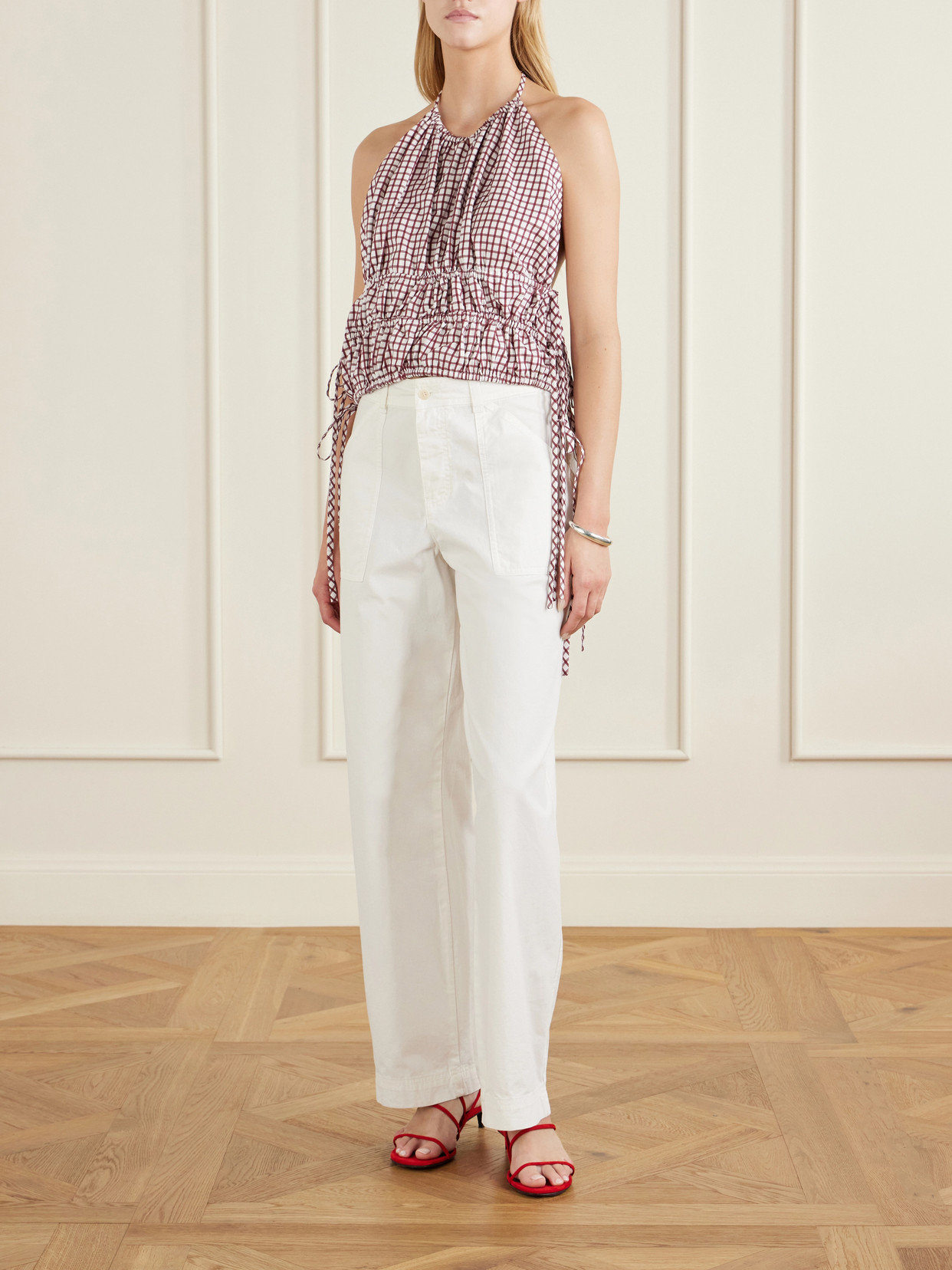 Lina Checked Cotton Halterneck Top