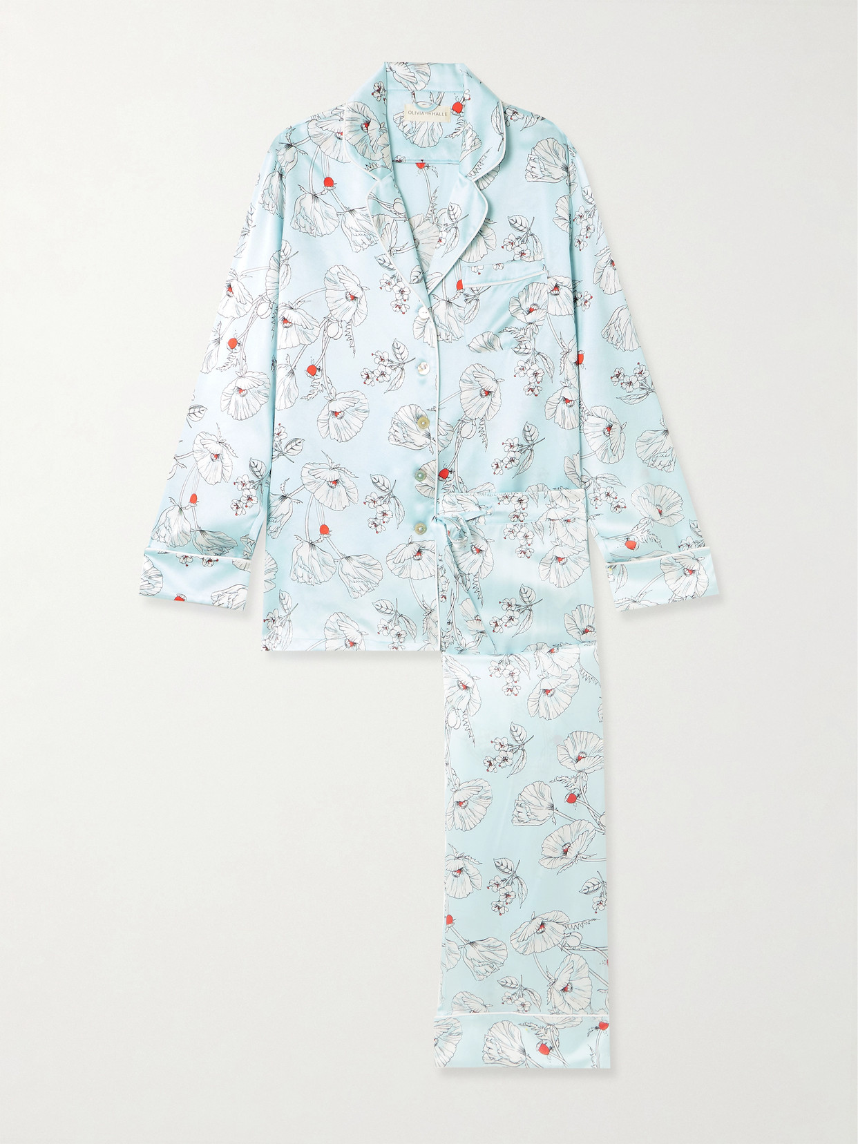Olivia Von Halle Lila Printed Silk-satin Pajama Set In Blue