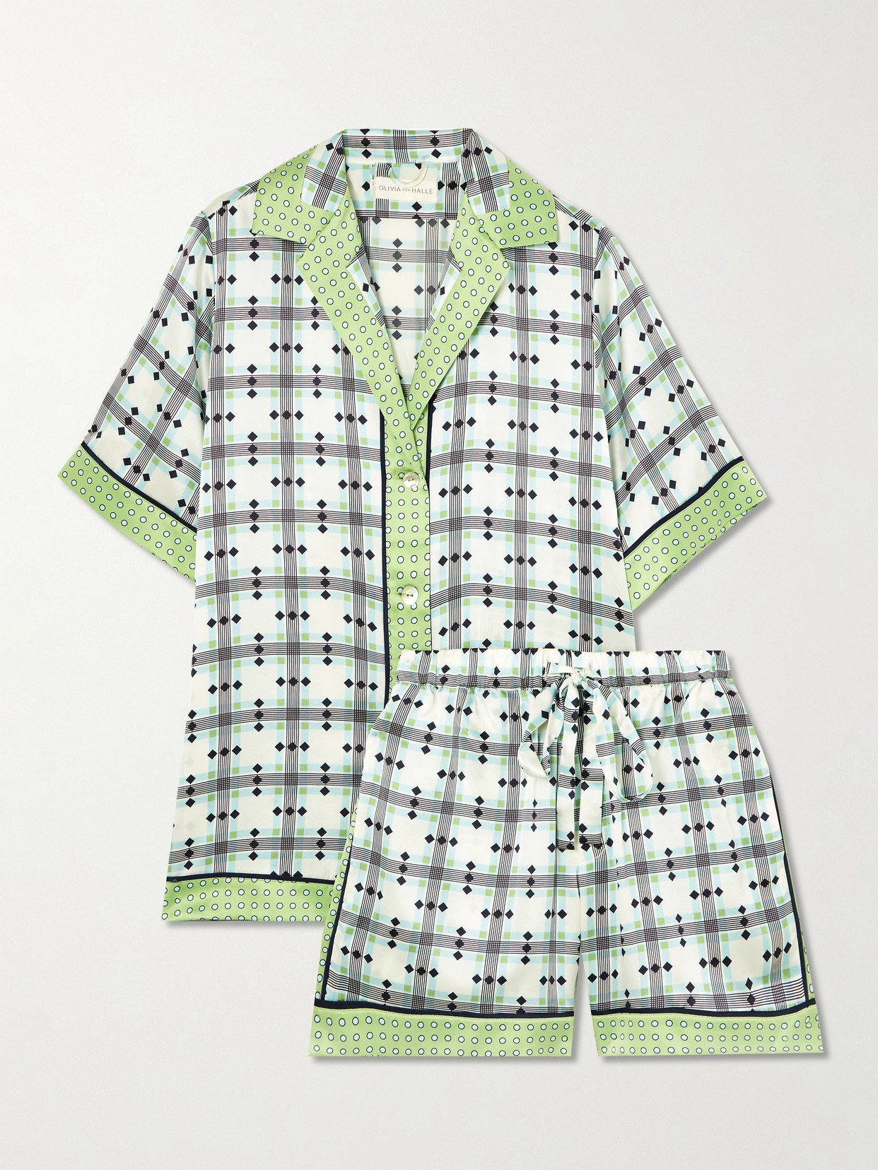 Olivia Von Halle Zelda Printed Silk-satin Pajamas In Green