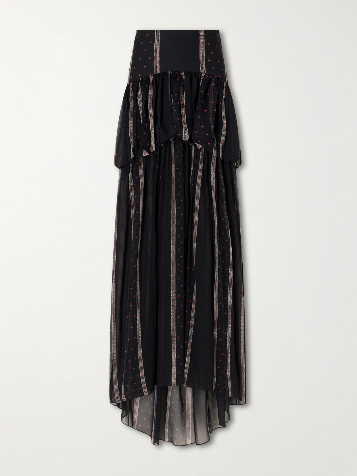 Liberowe Nina Striped Peplum Silk Maxi Skirt In Multi