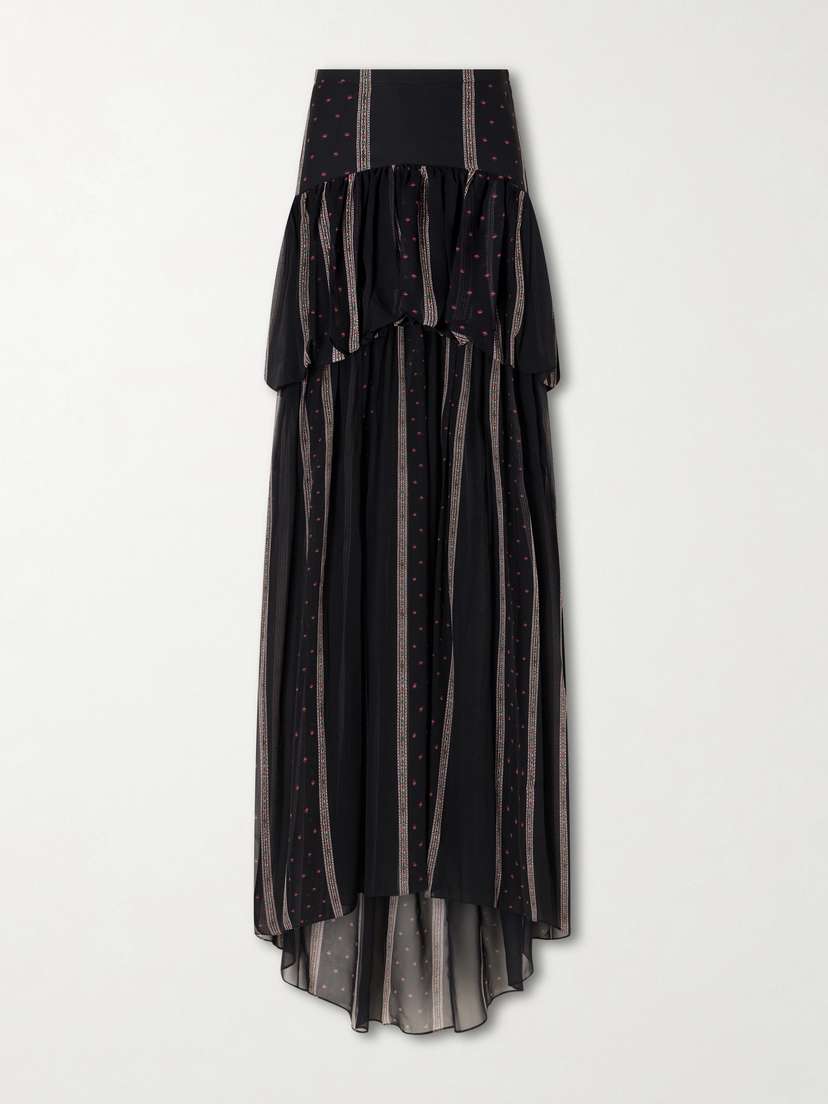 LIBEROWE Nina Striped Peplum Silk Maxi Skirt