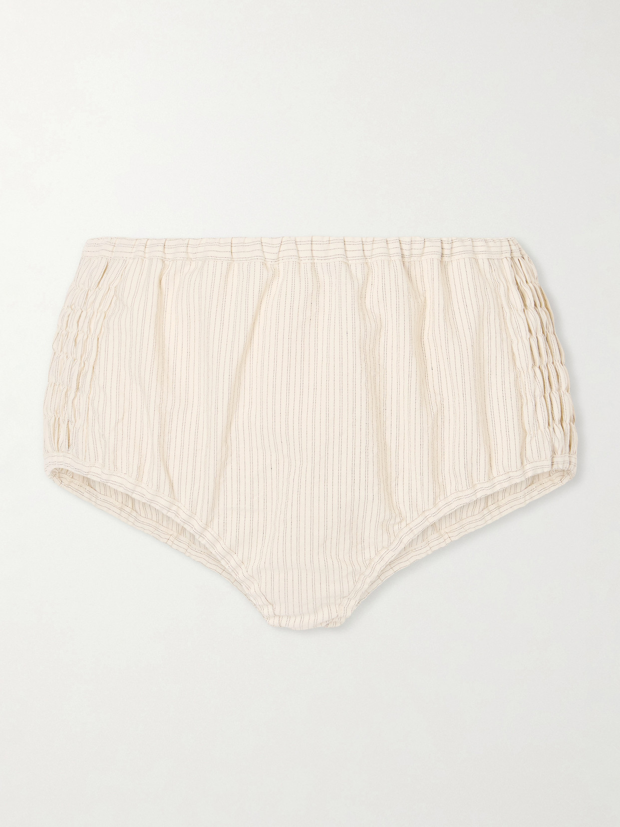 Dries Van Noten Ruched Striped Cotton-blend Shorts In Sand