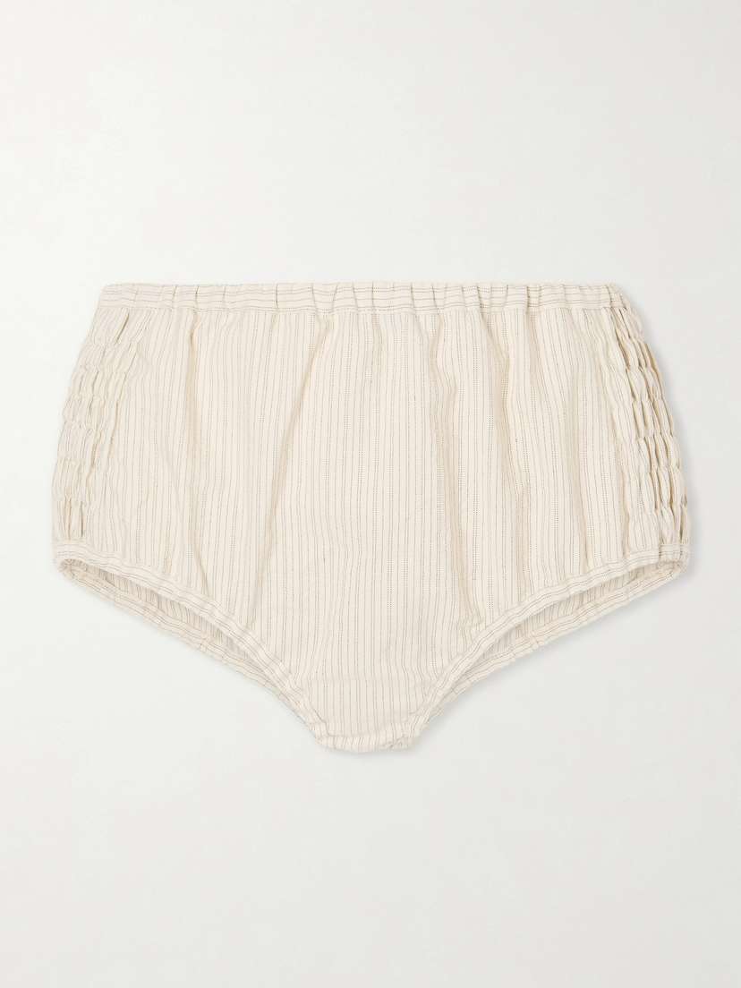 Dries Van Noten Ruched Striped Cotton-blend Shorts