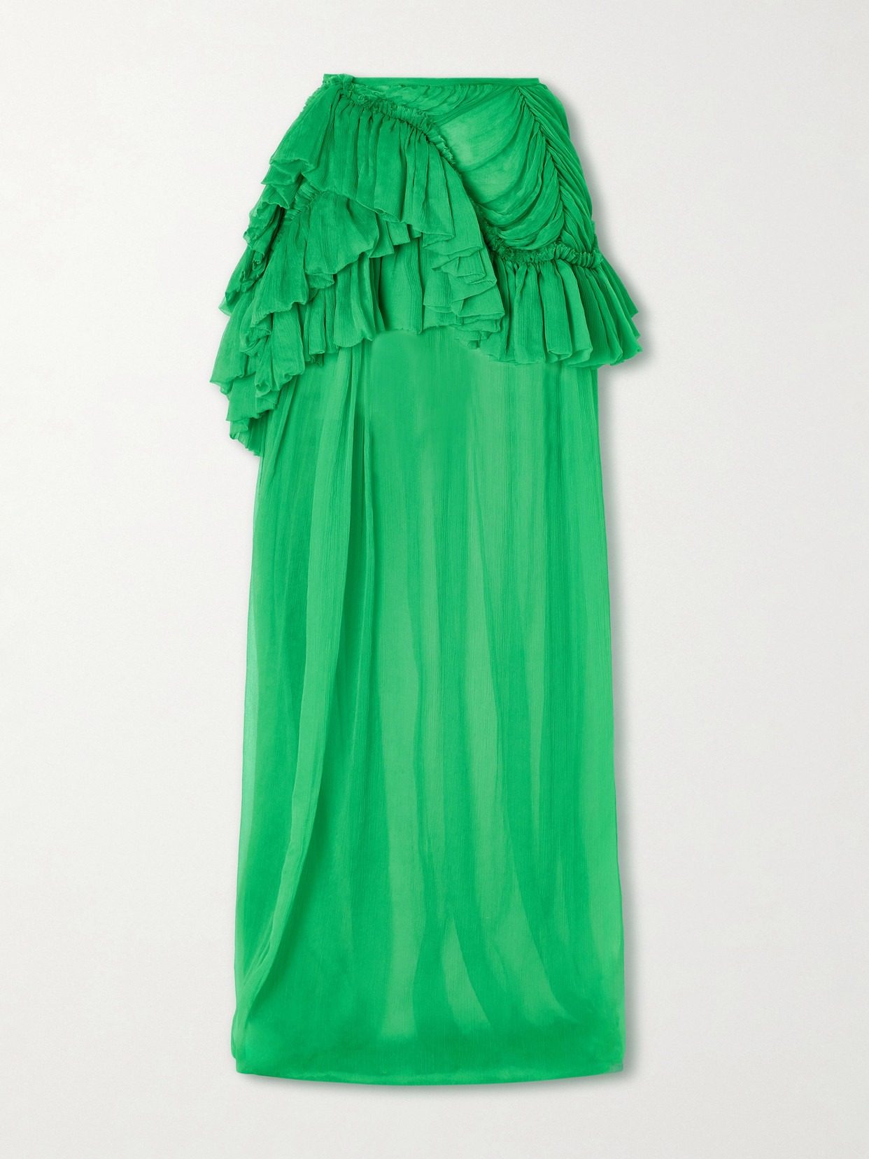 Dries Van Noten Shelby Ruffled Silk-chiffon Maxi Skirt In Green