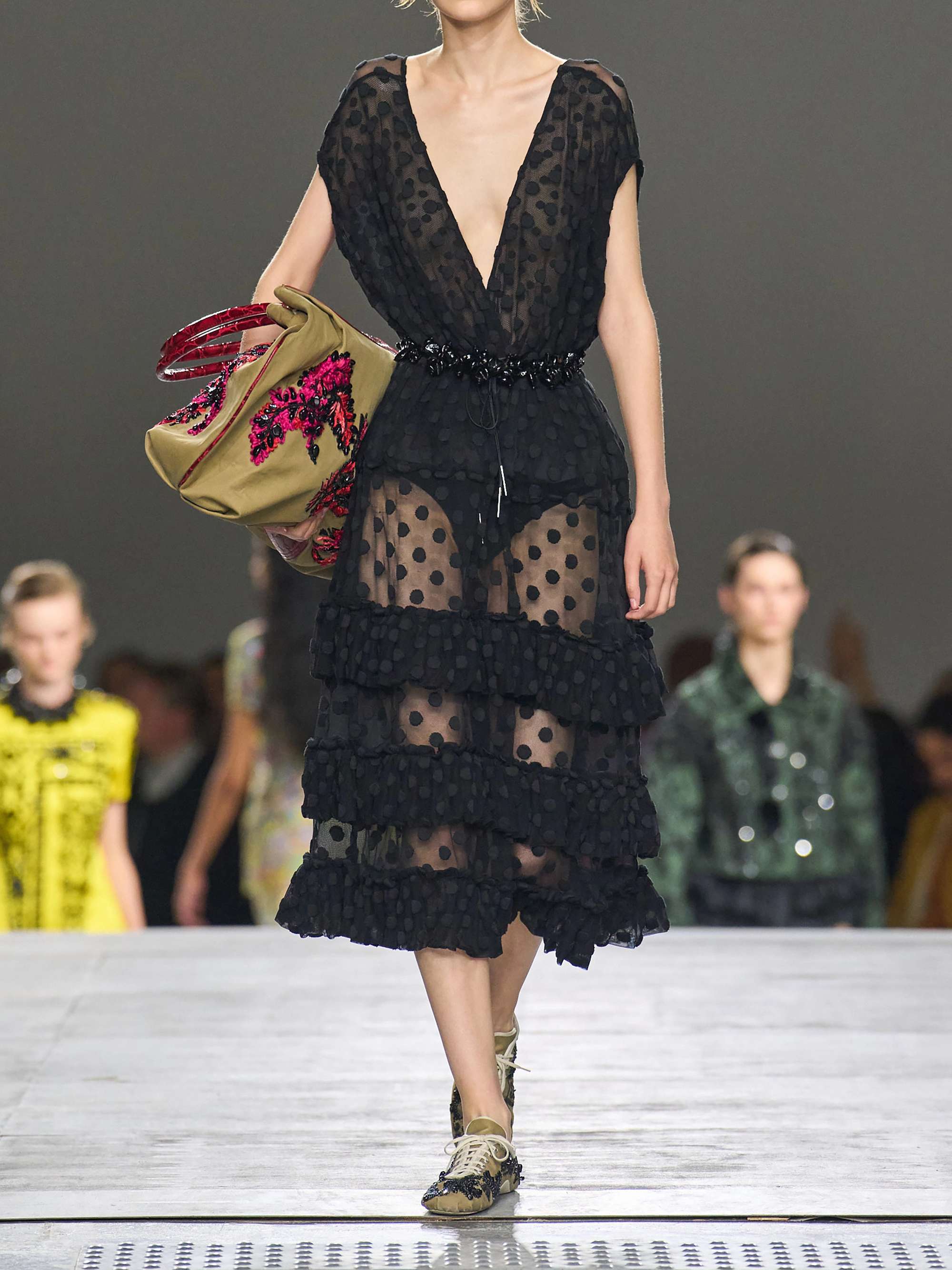 DRIES VAN NOTEN Ruffled polka-dot cotton-blend mesh midi dress