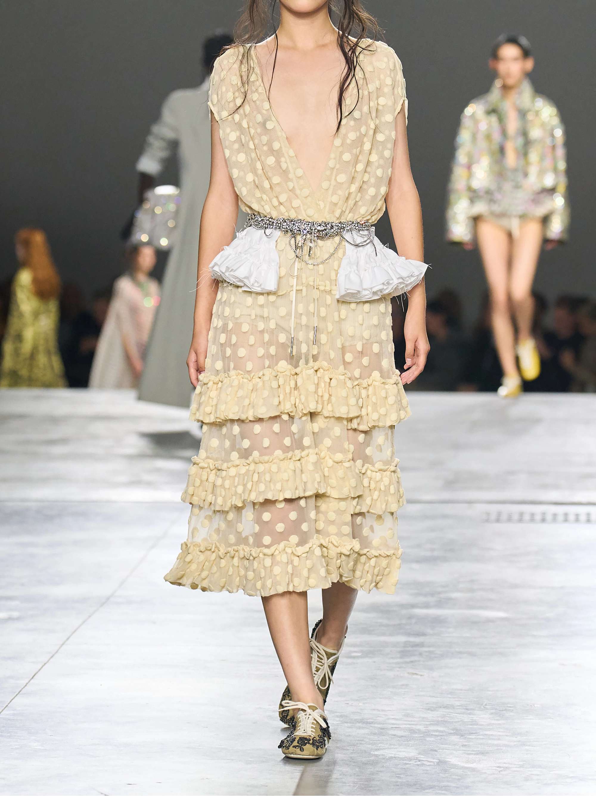 DRIES VAN NOTEN コレクションワンピース DRIES VAN NOTEN Ruffled polka-dot cotton-blend mesh midi dress