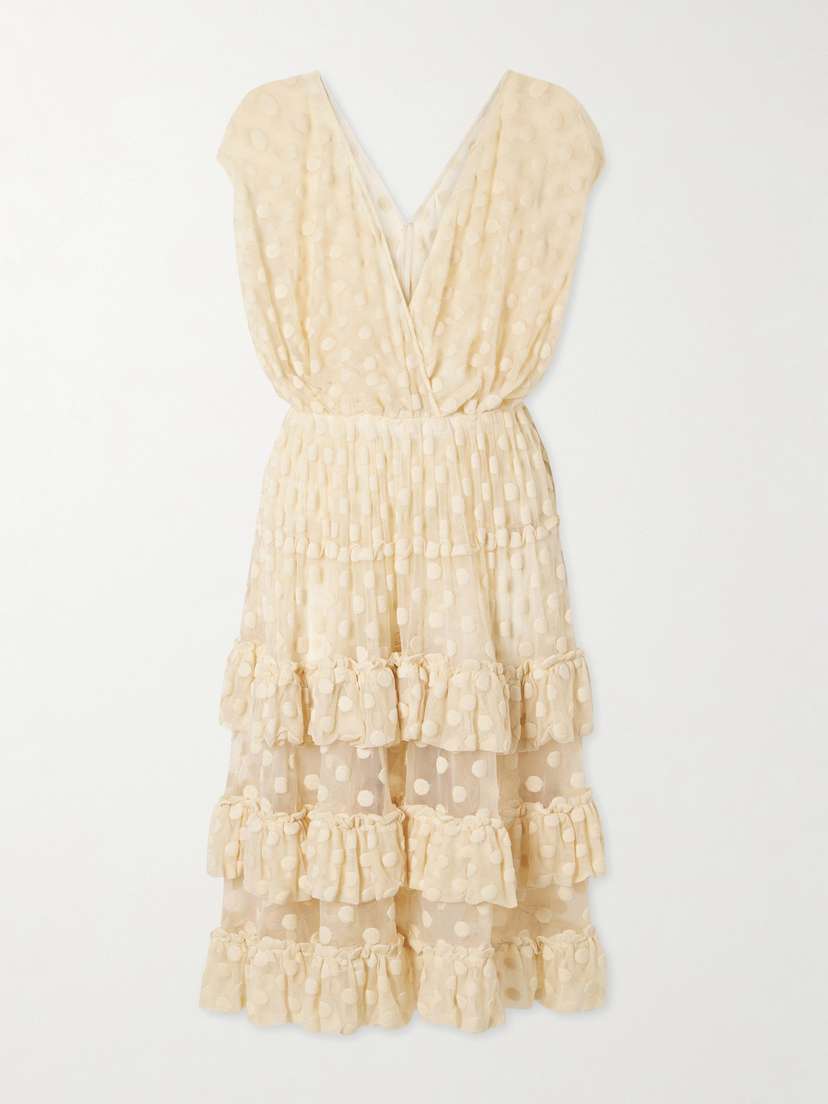 Dries Van Noten Ruffled Polka-dot Cotton-blend Mesh Midi Dress