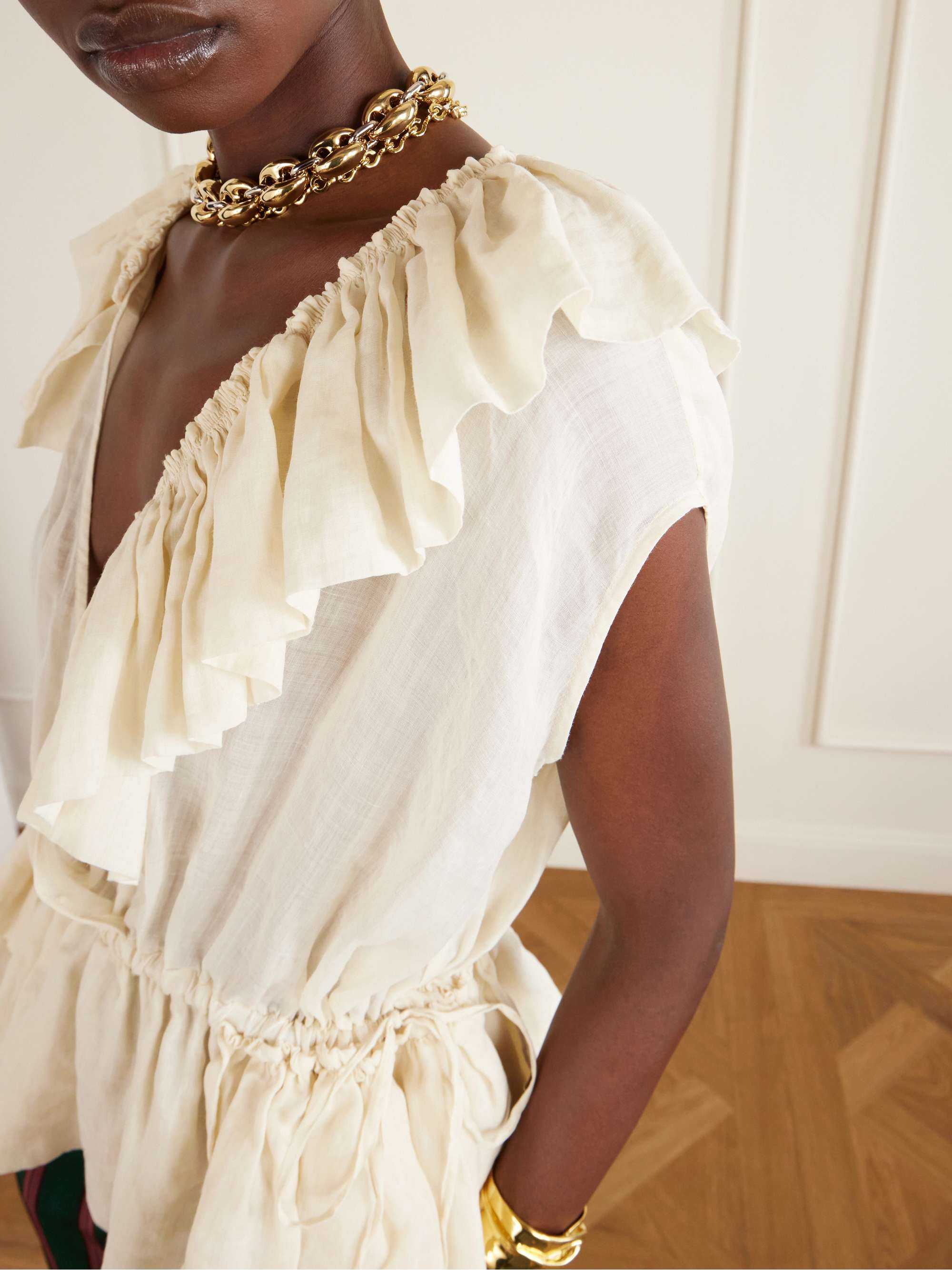 DRIES VAN NOTEN Ruffled gathered ramie top | NET-A-PORTER