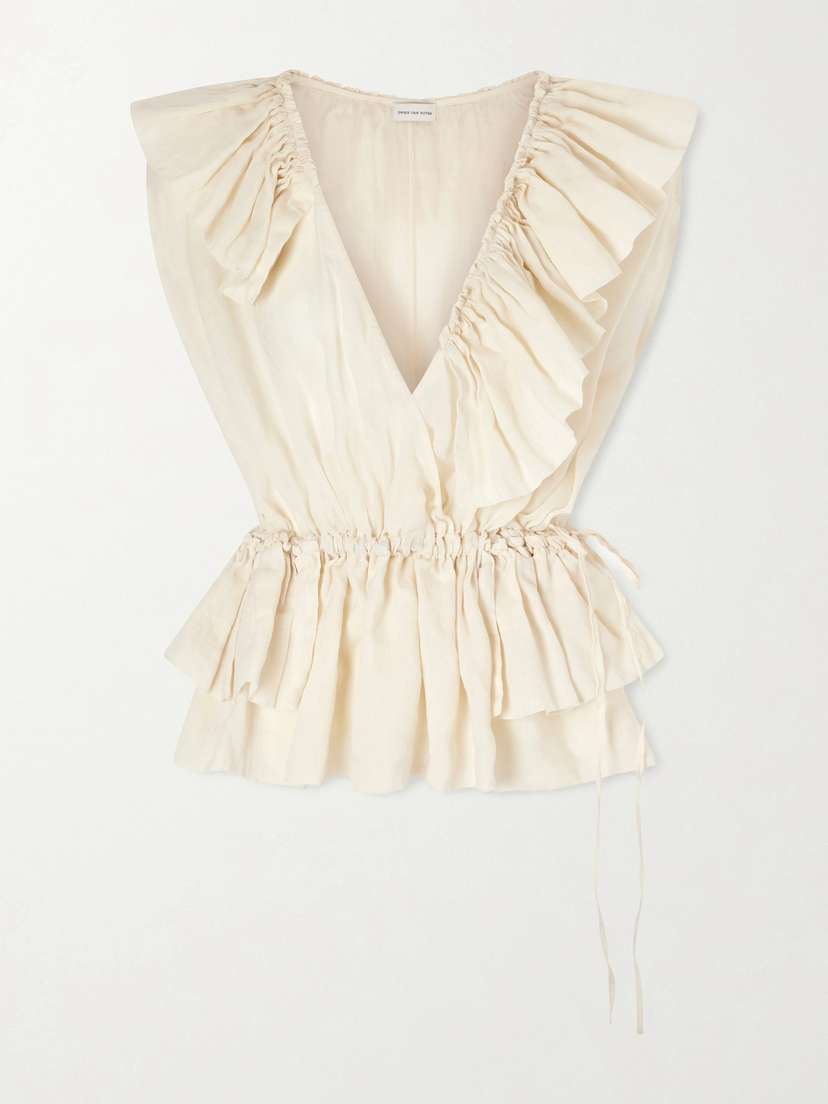 Dries Van Noten Ruffled Gathered Ramie Top