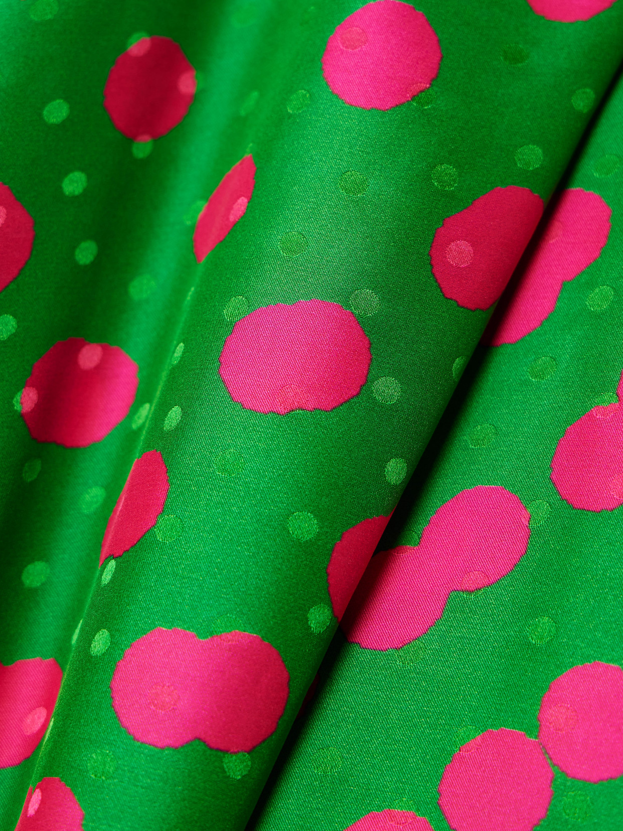 Draped Polka-Dot Satin-Jacquard Blouse