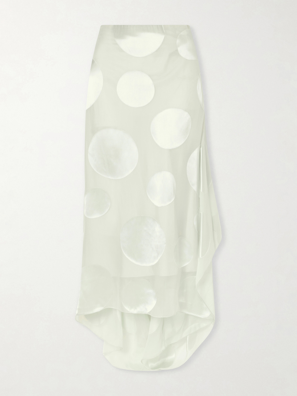 Dries Van Noten Asymmetric Polka-dot Satin-trimmed Chiffon Maxi Skirt In Green