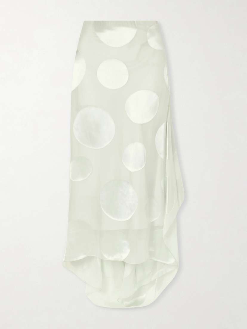 Dries Van Noten Asymmetric Polka-dot Satin-trimmed Chiffon Maxi Skirt