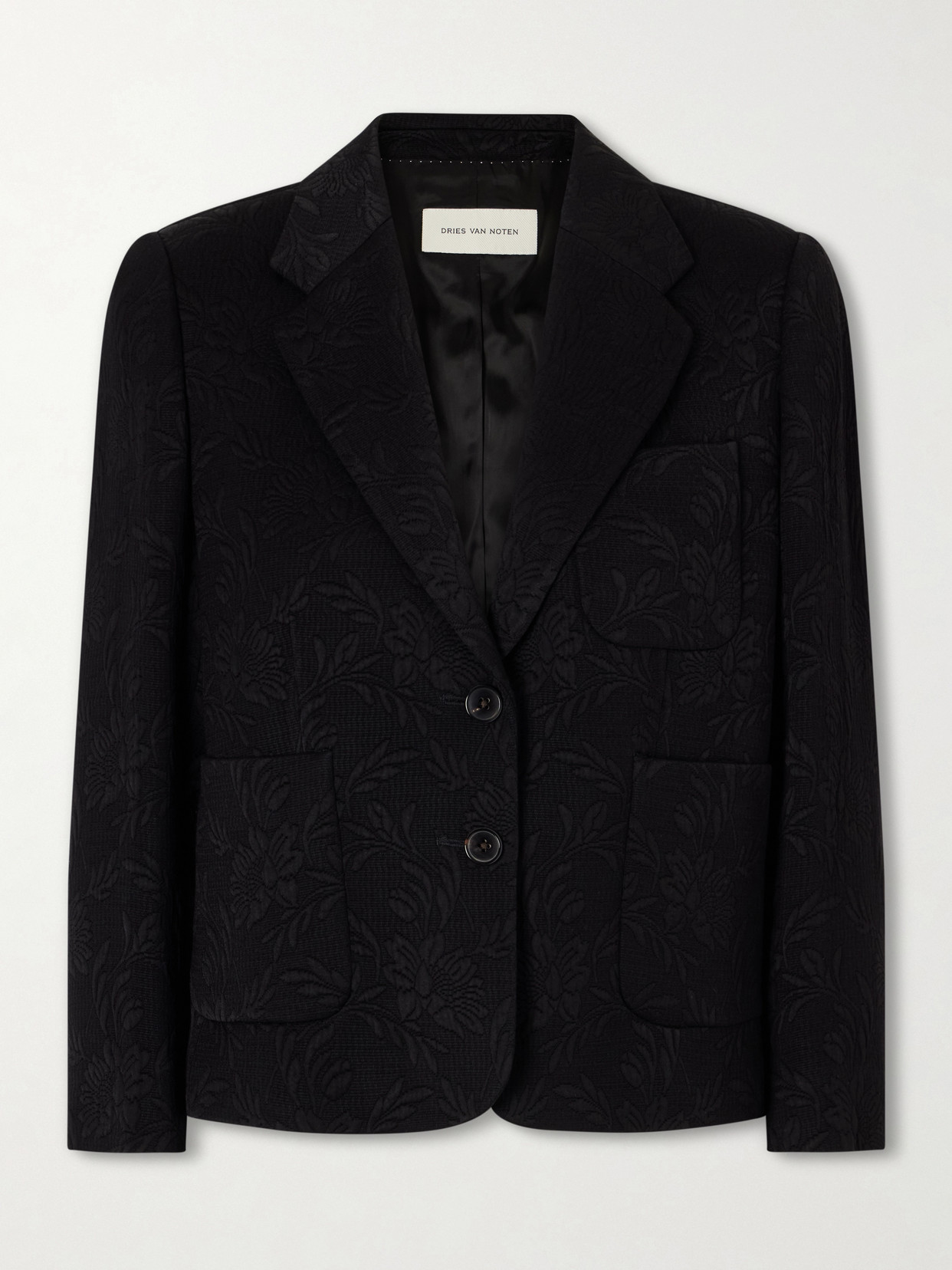 Dries Van Noten Bamis Matelassé Floral-jacquard Blazer In Black