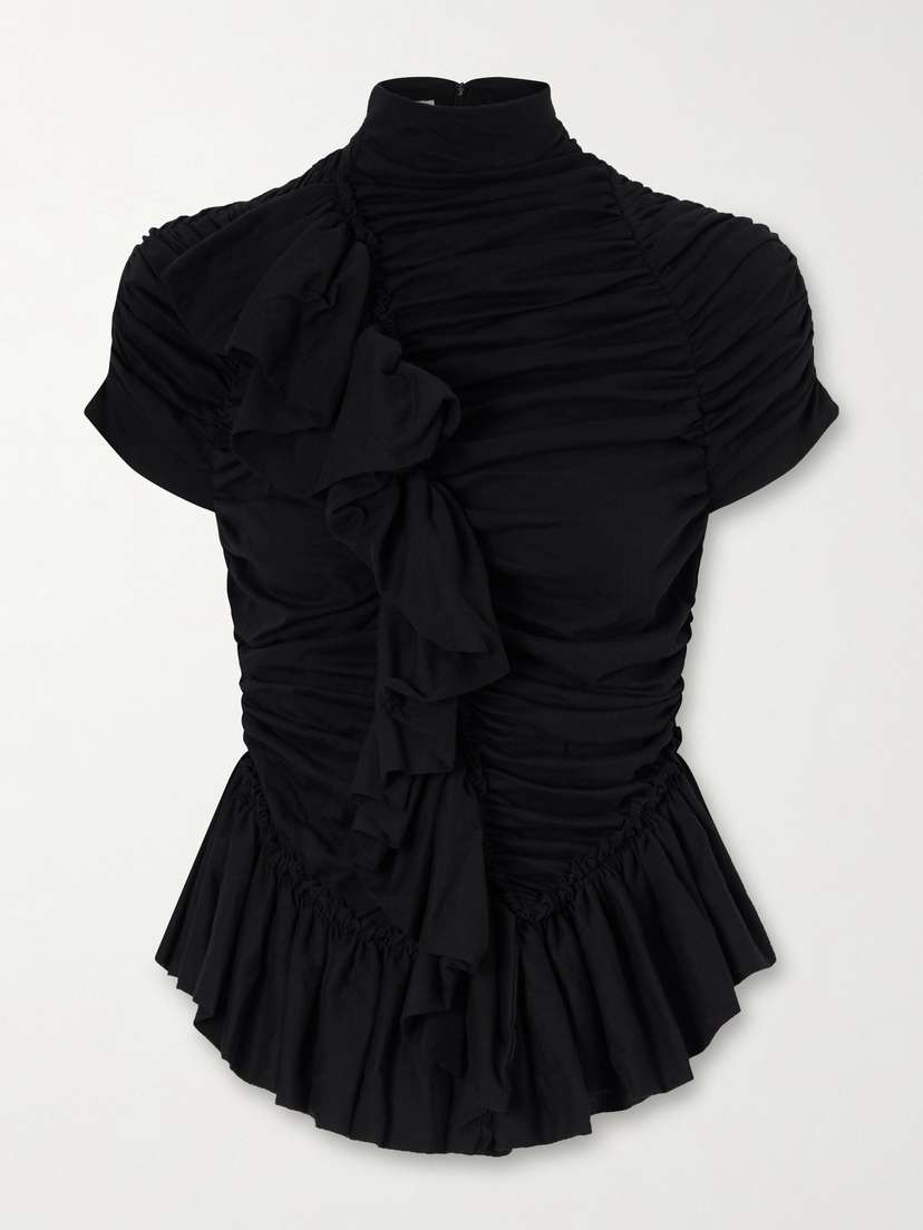 Dries Van Noten Ruffled Draped Cotton-jersey Turtleneck Top