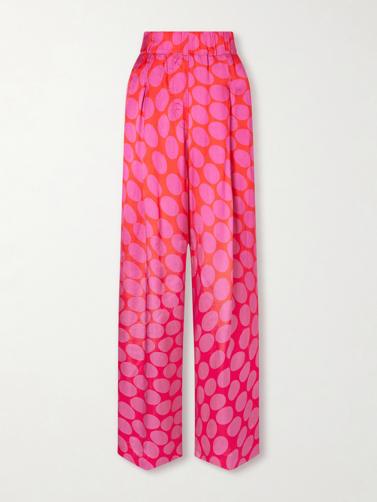 Dries Van Noten Dot-print Satin Wide-leg Pants In Pink